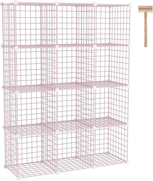 Wire Cube Storage, 12, Cube Organizer Metal C Grids, Pink UWCS3012P