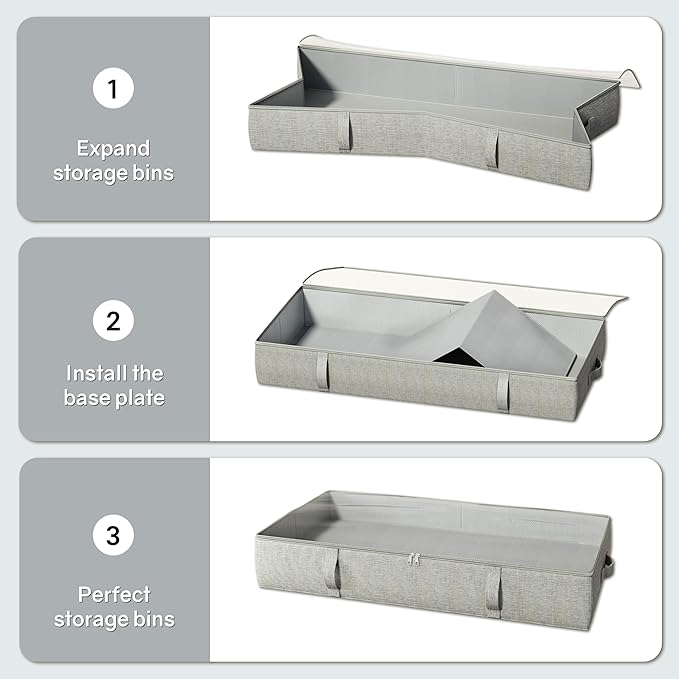 TidyCorner 2-Pack Under Bed Storage Containers, 6 Inches Tall Underbed Clothes Storage Organizer Bin with Sturdy Sidewalls/Bottom, Underbed Storage Bins 2 Storage Thin Bins