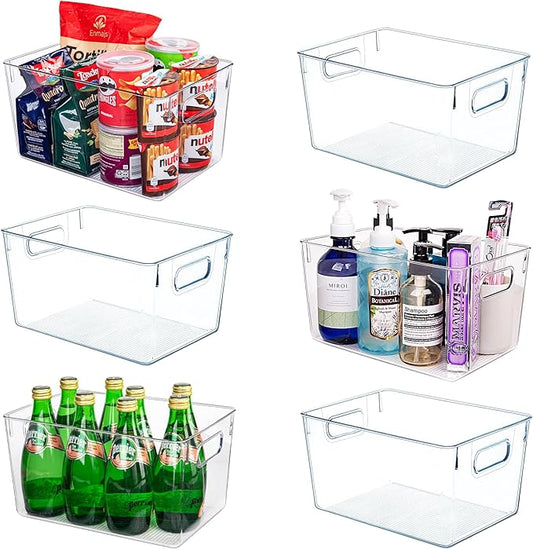 Clear Plastic Storage Bins-6 Pack Large Pantry Organizers and Storage Containers