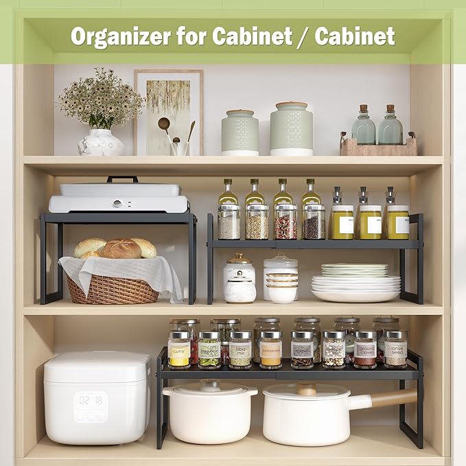Expandable Kitchen Countertop Organizer, Black, 2 Pack