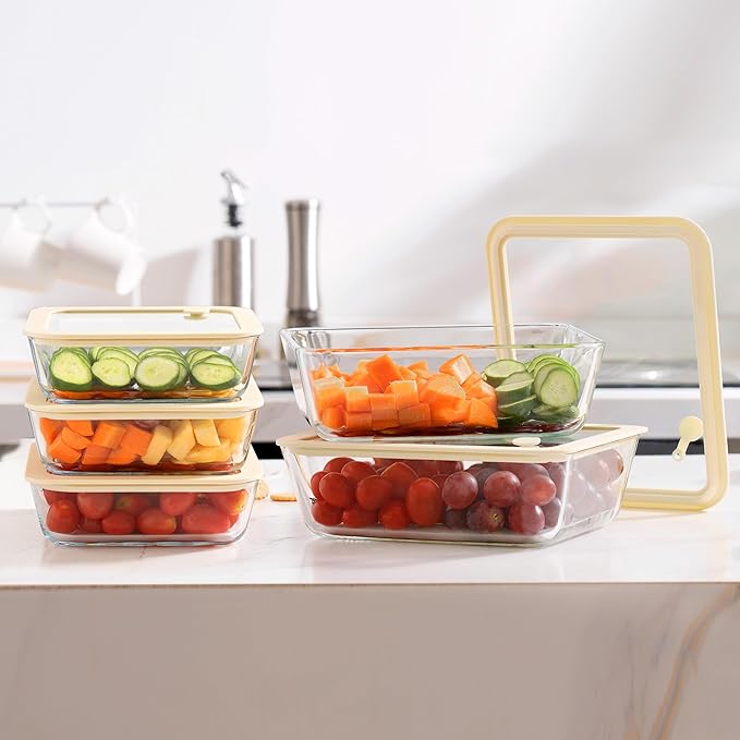Urban Green Glass Food Container Set with Glass Lid, 3 Pack, White Color