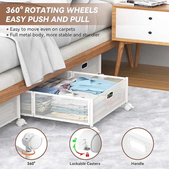 Under Bed Storage with wheels, Under the Bed Storage Containers, White