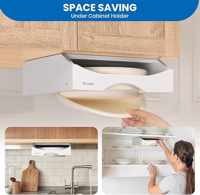 10-inch Paper Plate Dispenser Under Cabinet, For 10-inch Plates, White