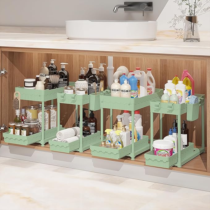 Under Sink Organizer, Bathroom Organizers and Storage, Green, 4 Pack
