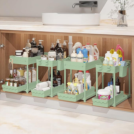 Under Sink Organizer, Bathroom Organizers and Storage, Green, 4 Pack