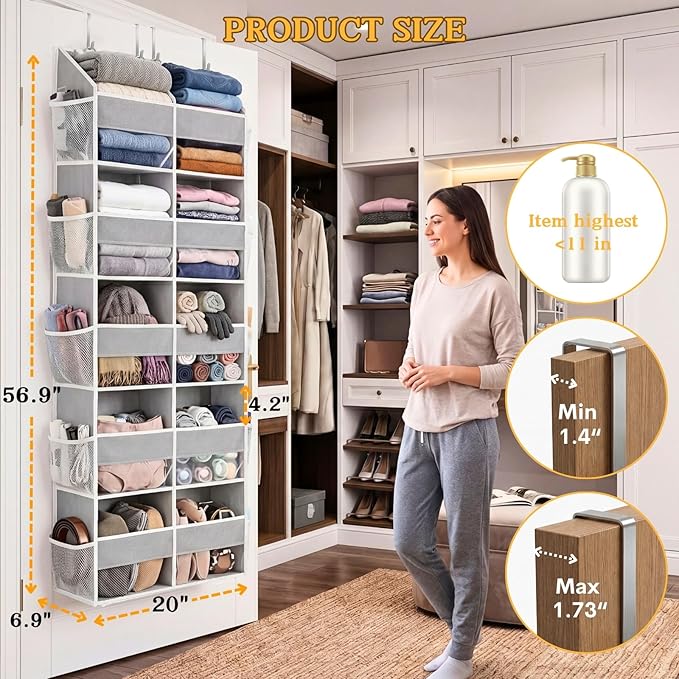 2 Pack Over The Door Organizer 5 Tiers, Extra Large Behind Door Storage of 10 Compartments, 80 lbs Weight Capacity Over Door Organizer, Door Hanging Organizer for Closet, Diaper Organizer, Light Gray
