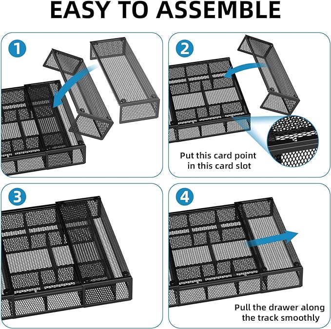 Expandable Desk Drawer Organizer, Expandable Black-2 pack