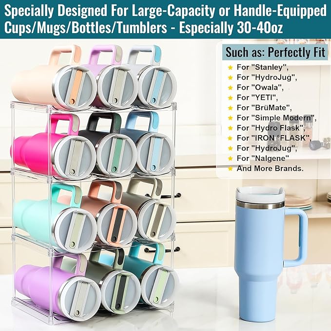 Design for Stanley 40 OZ & Large Bottles & Tumblers with Handle, 4 Tier Hold 12