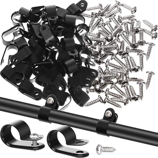 50 Pack R-Type Cable Clip Wire Clamp, Black, 1/2 Inch