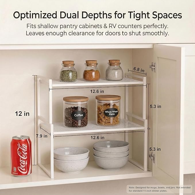 Set of 2 Cabinet Organizers 12.6''W 44 LBS Load Capacity Heavy Duty Kitchen Pantry Shelves Counter Countertop Storage Racks