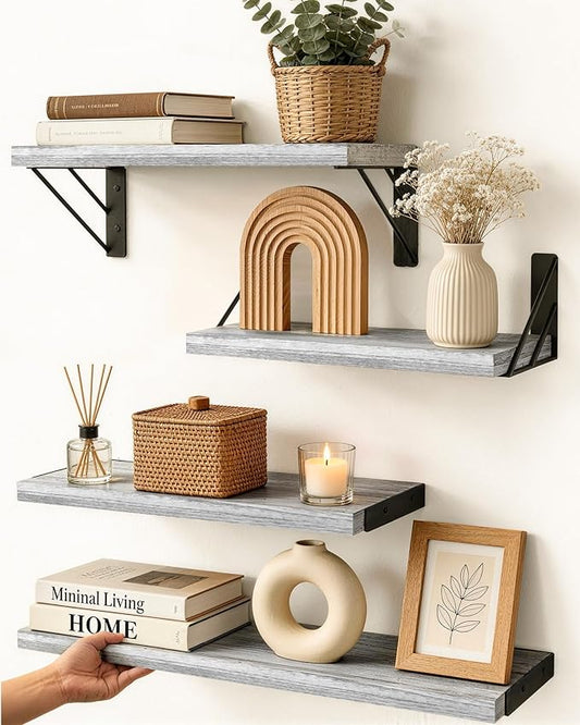Wall Shelves for Bedroom Decor, Gray White，Set of 4