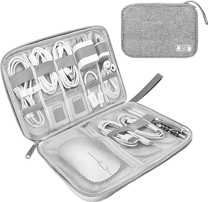 Electronics Organizer Travel Case, Electronic Accessories Storage Bag, Grey