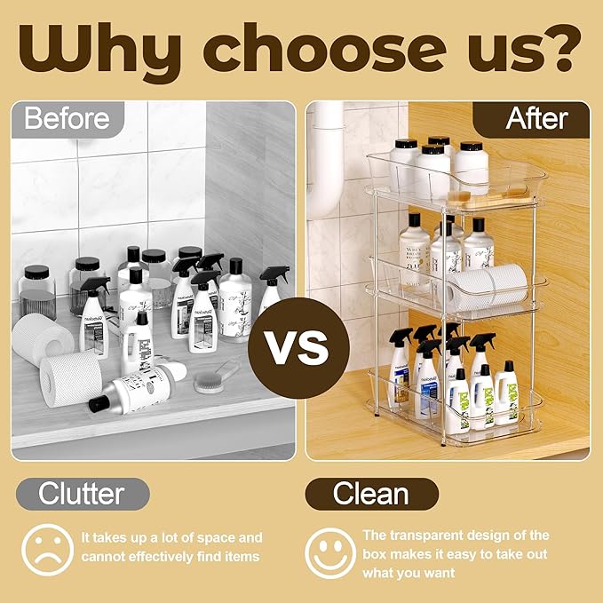 3 Tier Under Sink Organizer, Pull-Out Storage Organizer with Dividers