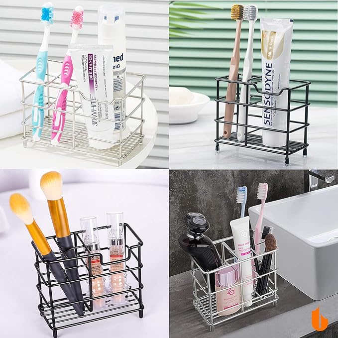 Urbanstrive 304 Stainless Steel Bathroom Toothbrush Holder Toothpaste Holder Stand Bathroom Accessories Organizer, Silver