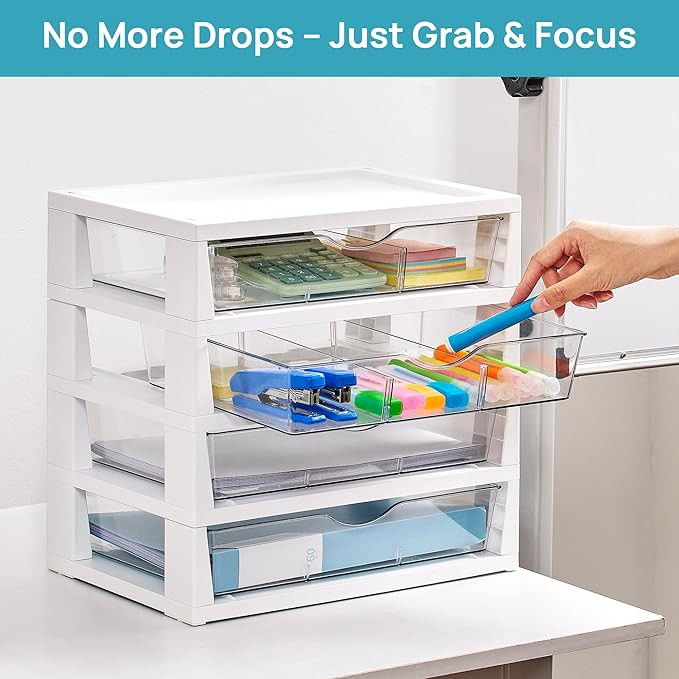 Clear Desk Organizer, 4-Tier Assemble Desktop File Organizer with Drawers