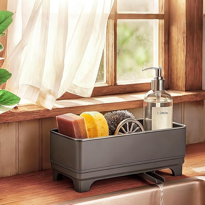 Sponge Holder for Kitchen Sink, Brushes & Dish Cloths Grey