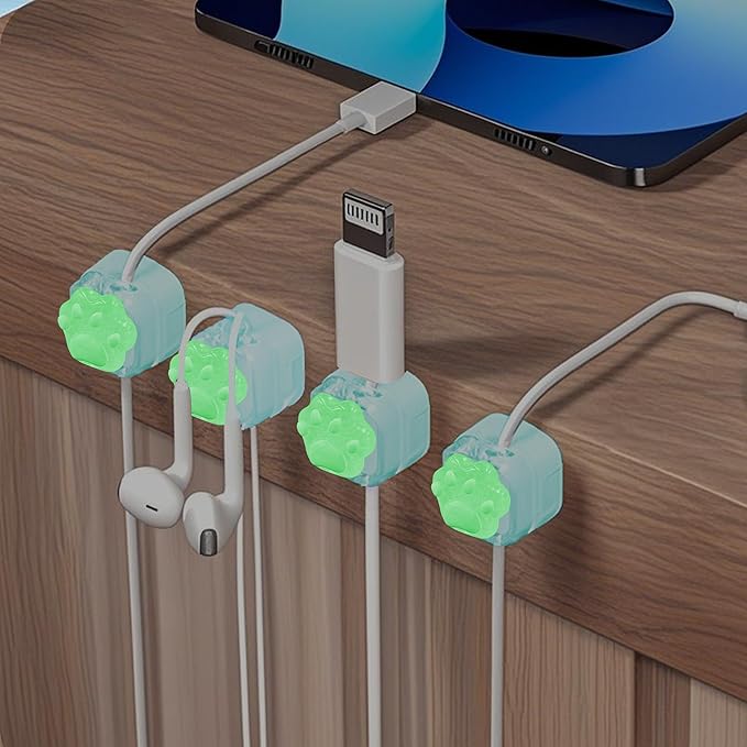 9Pack Magnetic Cable Clips for Nightstand, Adhesive Night-Glowing Cord Holder Organizer for Office Home Desk Wall Car (Blue,Cat)