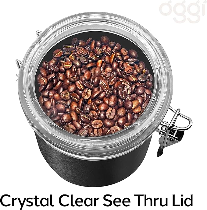 Stainless Steel Kitchen Canister 47 fl oz, Black, Airtight Clamp Lid