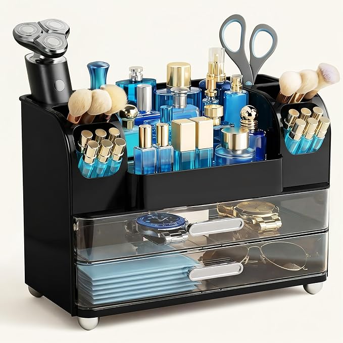Makeup Organizer for Vanity with Brush Holder, Cologne Organizer for Men