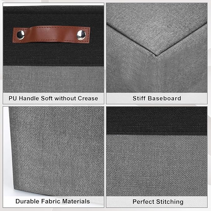 Bagnizer Large Fabric Storage Baskets | 50L Storage Bins, Decorative Linen Closet Baskets with Handles for Organizing, Shelf, Toys, Clothes, Home, Office, Nursery, 17x12x15Inches (Gray&Black)