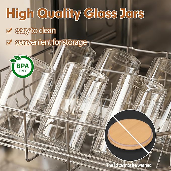 Moretoes 6Pack 1qt Glass Storage Containers with Bamboo Lids, Airtight Pantry Storage Jars for Flour, Sugar, Dry Goods