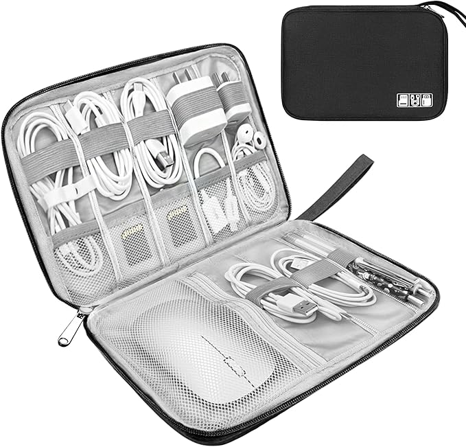 Lcsmaokin Electronics Organizer Travel Case,Electronic Accessories Storage Bag,Portable Waterproof Cable Organizer Bag,Travel Cord Organizer Bag for Small Charging Cord Storage,Cables,SD Card (Black)