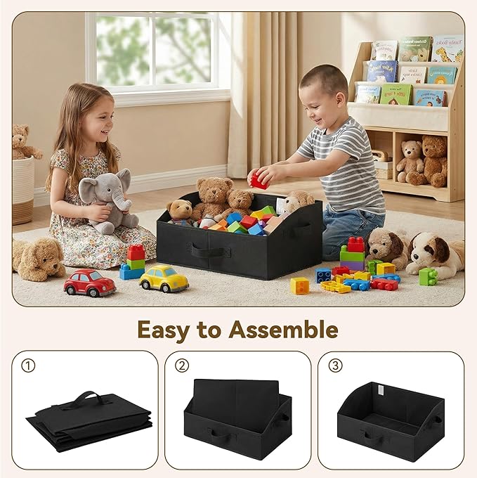 GRANNY SAYS Trapezoid Storage Bins, Closet Shelf Organizer, Closet Organizers and Storage, Storage Baskets for Shelves, Clothes, Toys, Towels, Black, 3-Pack