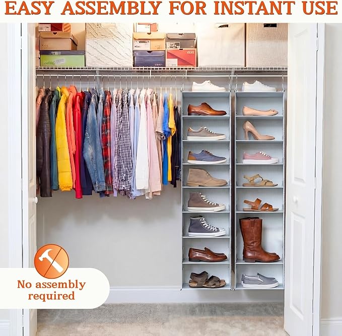 Ofiray-home Hanging Shoe Organizer for Closet, 8 Tier Closet Shoe Organizer with Adjustable Shelves for Boots, Heavy Duty Hanging Closet Organizer, Shoe Storage Organizer for Closet Rod
