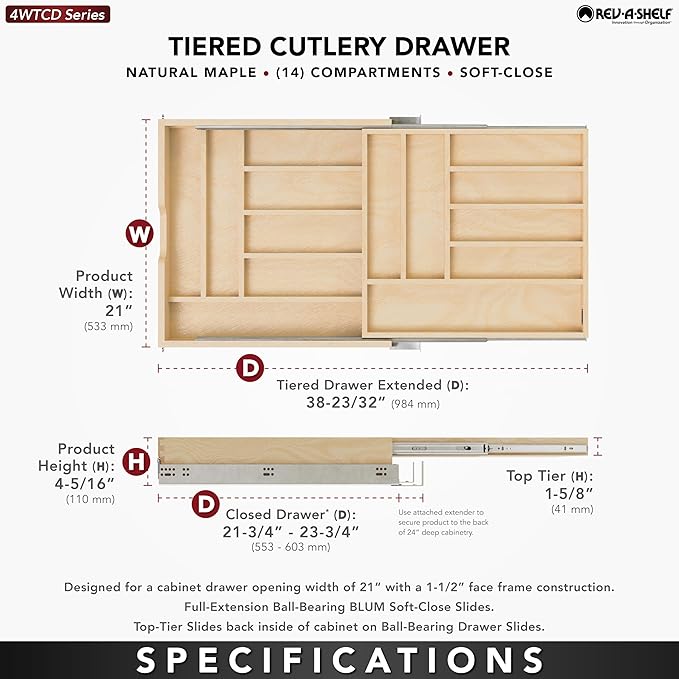 Maple Two-Tier Cutlery Replacement Drawer System w/BLUM Soft-Close for Face