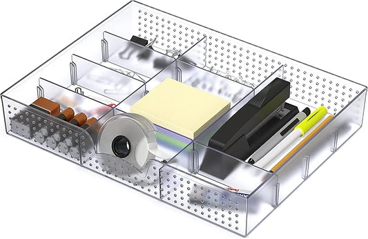 Simple Houseware Drawer Organizer Tray with 9 Adjustable Compartments, Clear