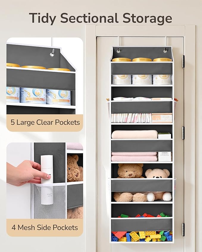 ULG Over the Door Organizer 2-Pack Door Hanging Organizer Closet Door Organizers and Storage for Clothes, Shoes, Toys Grey