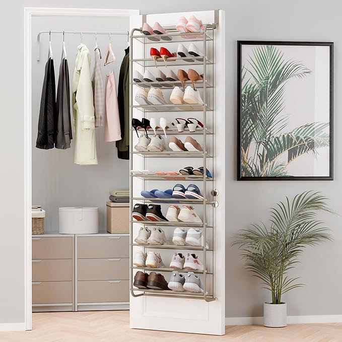 Whitmor 36 Pair Over The Door Shoe Organizer, 12 Tier Hanging Shoe Organizer, Heavy Duty Metal & Mesh Shoe Holder, Hanging Shoe Rack for Closet Organizer & Storage, 74" L x 21.7" W x 7.5" H, Mocha