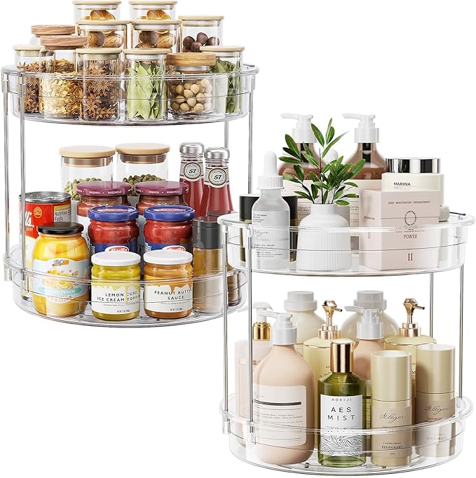2 Pack 2 Tier Lazy Susan Turntable Organizer 12inch Rotating Spice Rack