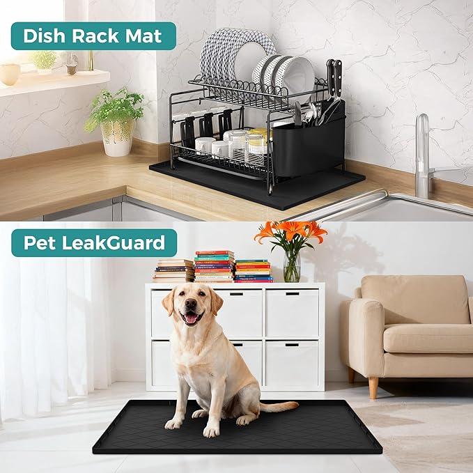 URMONA 40" x 22" Waterproof Silicone Mat in Multiple Sizes & Colors, Under Sink Mat for Kitchen & Bathroom, Pet Food Pad for Dogs & Cats, Kitchen Cabinet Liner, Multi-Purpose for Storage(Dark Grey)