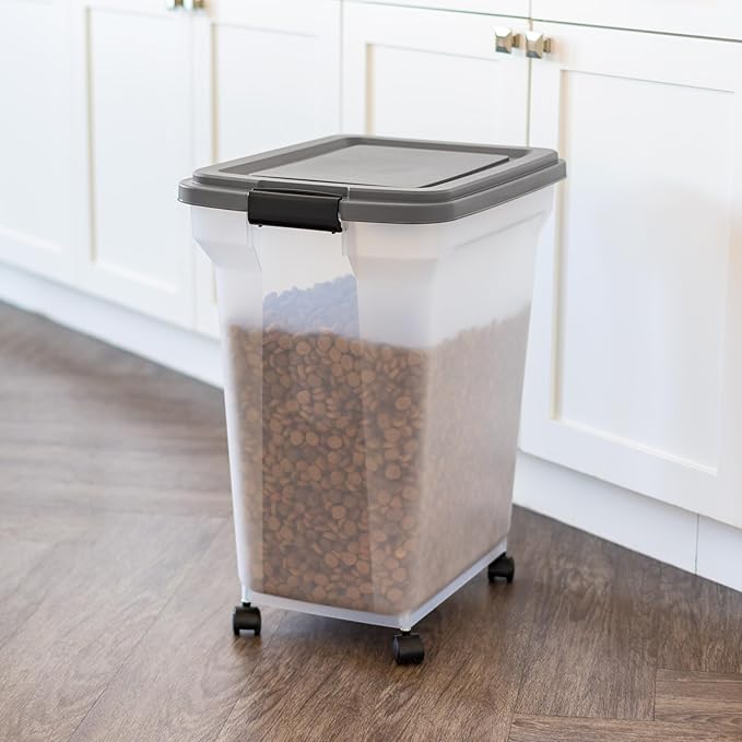 USA Dog Food Storage Container 40 lbs, Attachable Wheels, & Included Scoop