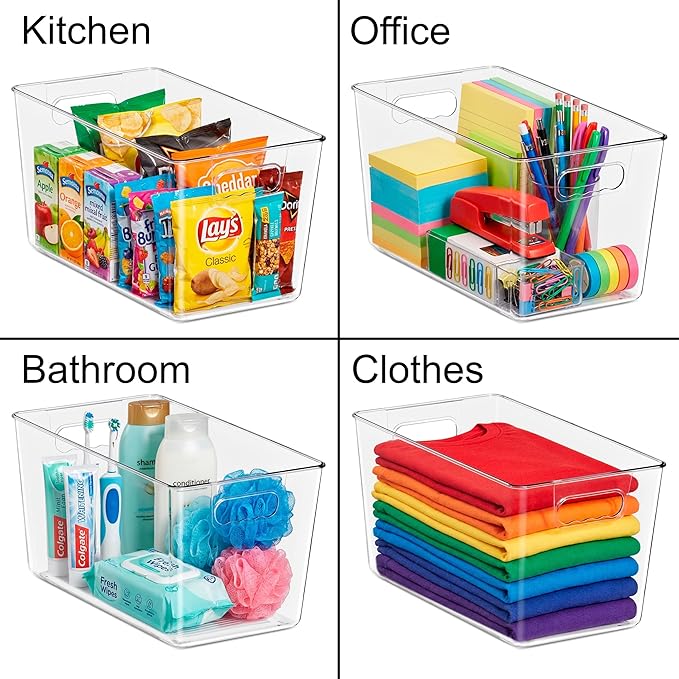 Sorbus Clear Storage Bins, 10 Pack X-Large Organization Bins with Handles – Clear Storage Containers for Storage, Pantry, Fridge, Cabinet, Closet & Kitchen Organization – BPA-Free Plastic