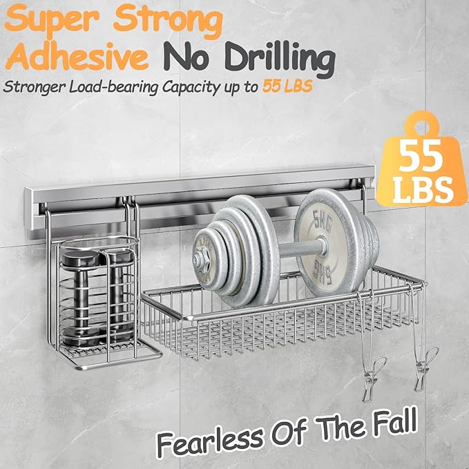 Adhesive Shower Caddy, Shower Organizer with Sliding Rail