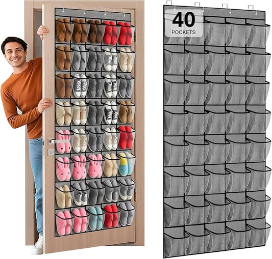 40-Pocket Over the Door Shoe Organizer, Grey