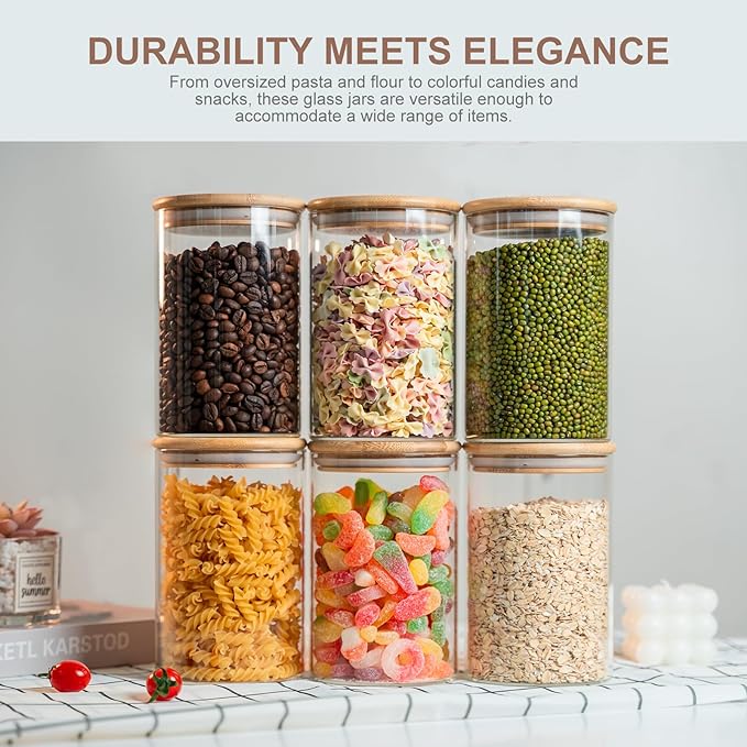 50oz Glass Food Storage Jars Set of 6, Round