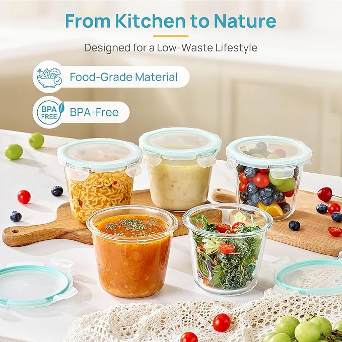 5Pack 24oz Glass Storage Containers with Lids