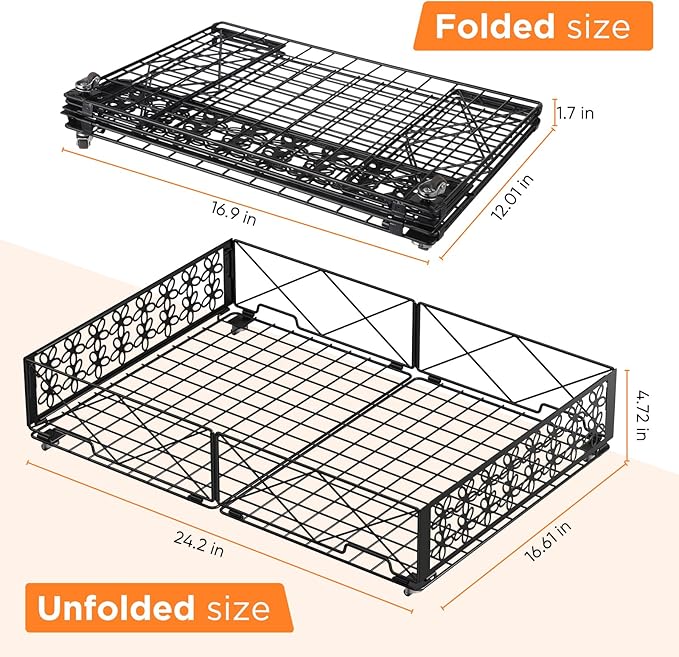 Under Bed Storage with Wheels, Rollable Under Bed Storage Container, Foldable Metal Under Bed Organizer for Bedroom Clothes Shoes Blankets Storage (2black, Black)