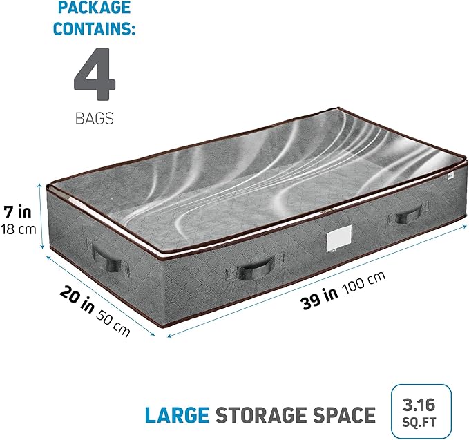Under Bed Storage Bins, Pack Of 4 Under The Bed Storage Containers For Clothes