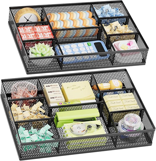 2 Pack Desk Drawer Organizer, Black