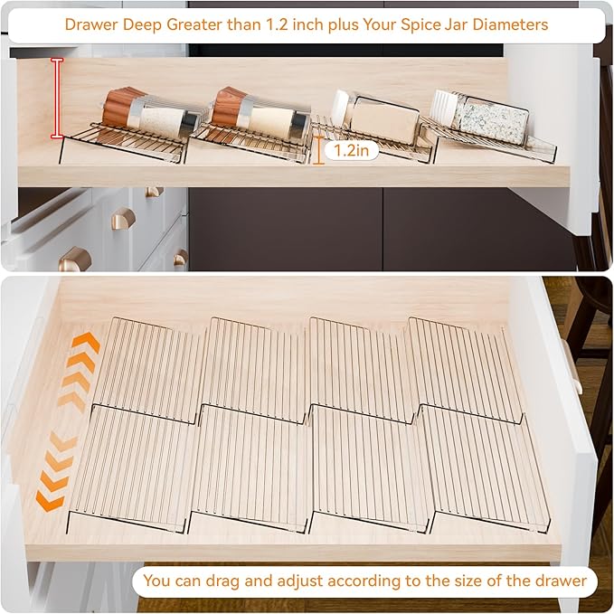 Yieach 4 Pack Adjustable Narrow In Drawer Spice Organizer - Expandable From 9'' to 17.7'' - Acrylic Drawer Seasoning Organizer,Clear Spice Drawer Insert Tray for Drawers Condiment,Jar Organization