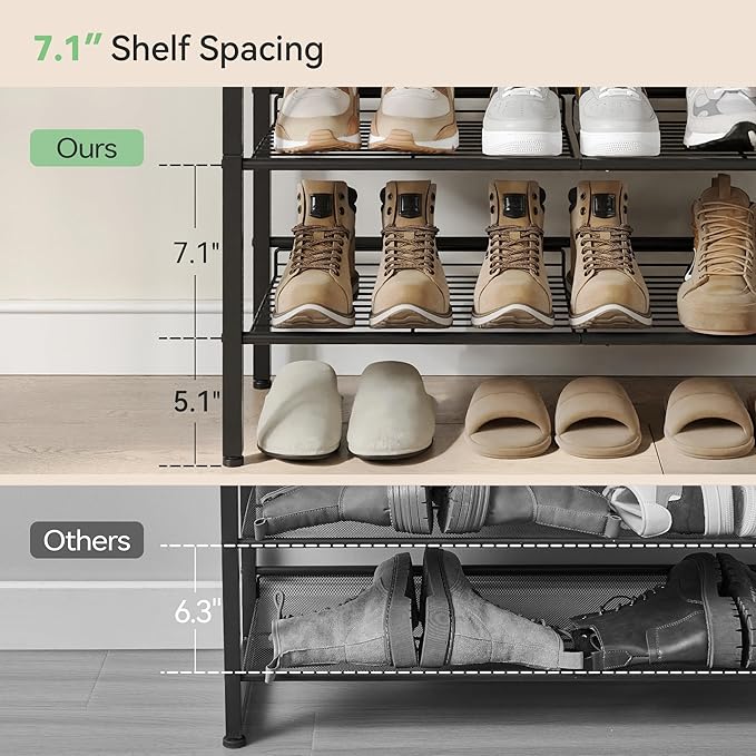 Nunsino Shoe Rack for Closet,5 Tier Shoe Organizer for Entryway,Shoe Shelf with Storage Shelves and Spacious Top,Max Holds 20 of Shoes,Rustic Brown