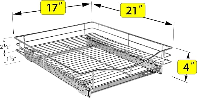 LYNK PROFESSIONAL® Pull Out Cabinet Organizer, 17" x 21" Slide Out Cabinet Organizer Pull Out Drawer – Pull Out Shelves for Kitchen Cabinets – Under Sink Organizers - Lifetime Ltd. Warranty, Chrome