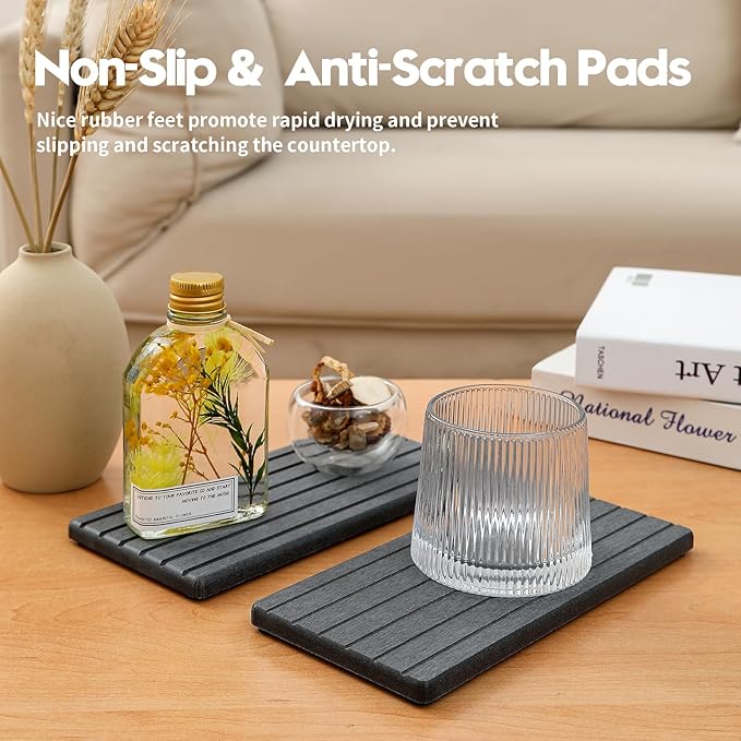 2PCS Diatomite Water Absorbing Stone Drying Tray Mat for Bathroom & Kitchen
