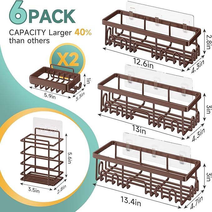 Shower Caddy 6-Pack, No Drilling & Rustproof
