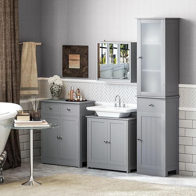 23.5" Pedestal Sink Storage Cabinet, Gray
