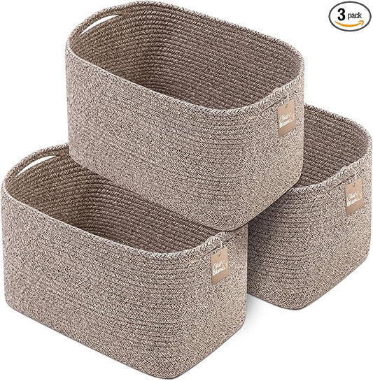 BLANC Cotton Rope Baskets for Organizing, Shelves, Toys, Brown, 15"x10"x9"